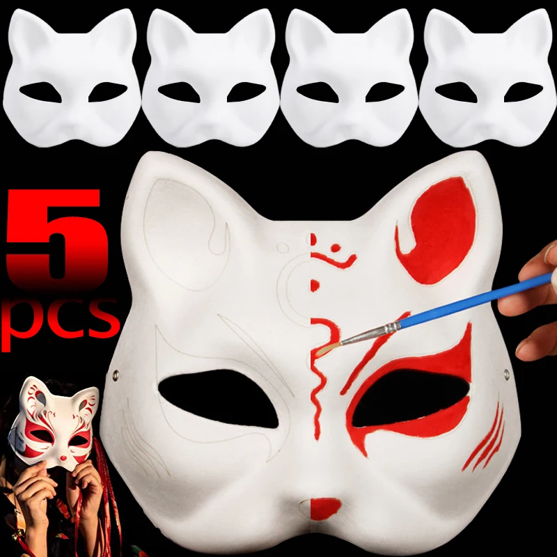 

1/3/5Pcs DIY Hand-Painted Foxes Mask Japanese Cosplay Rave Anime Demon Slayer Half Face Cat Masks Festival Party Cosplay Props