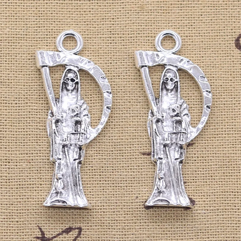 10 breloques tibétaines couleur argent 47x18mm, motif Diable/Ange de la mort, pour fabrication de bijoux, artisanat DIY