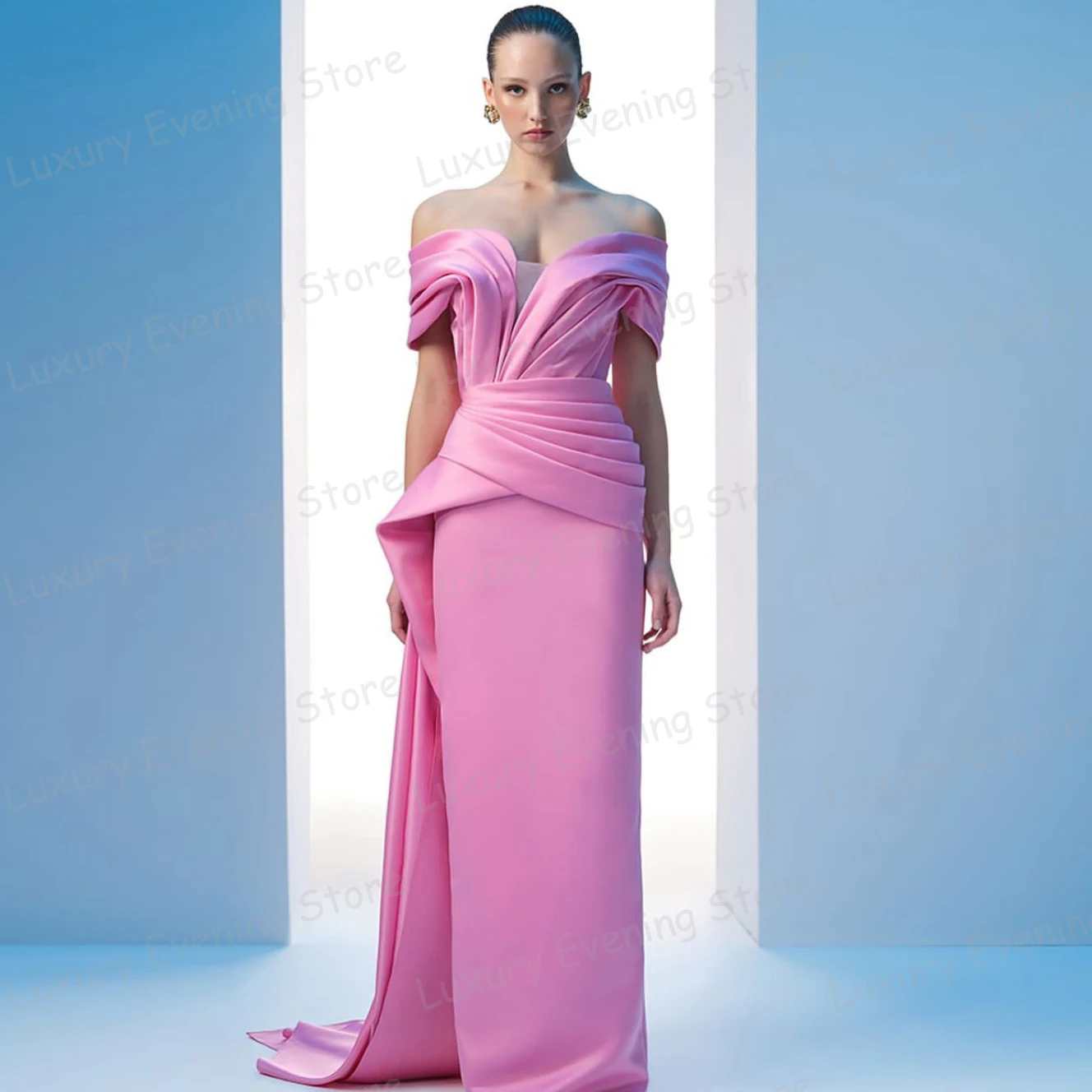 

Simple Pink Evening Dresses Woman's Mermaid Sexy Off Shoulder Sleeveless Backless Prom Gowns Party Vestidos De Novia Customized