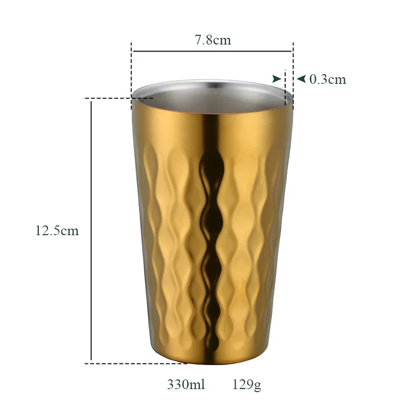 1/6 pz doppio strato 304 in acciaio inox martellato Texture boccali di birra caffè tazza da tè 330ml antiscivolo tazza d\'acqua bicchieri