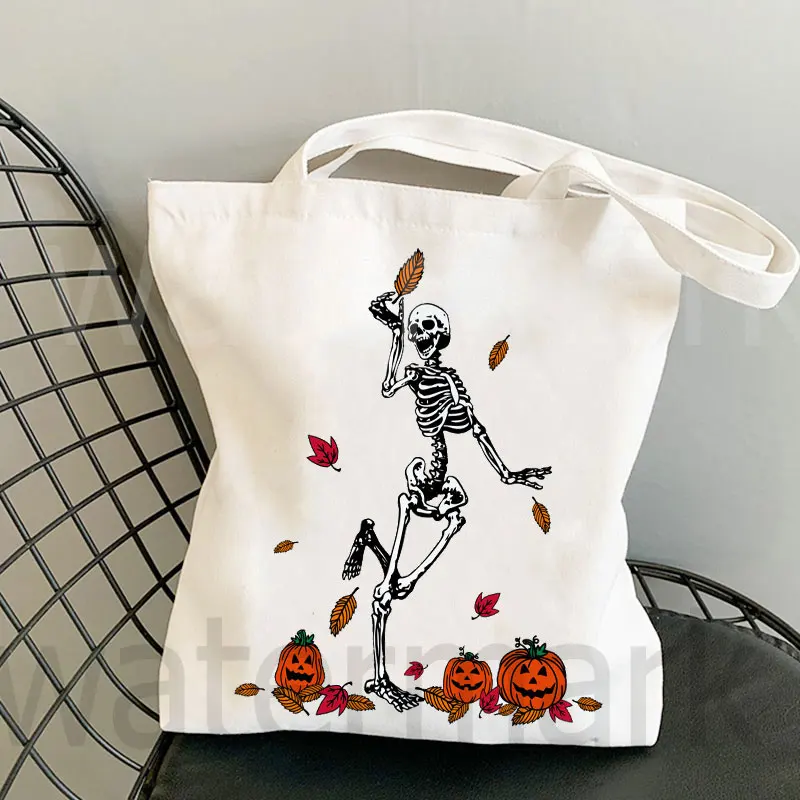 Skeletons Happy Halloween Totes Shopper Shopping Bag Halloween Party Dancing Skeleton Canvas Tote Bag Halloween Gift Bag Ideal