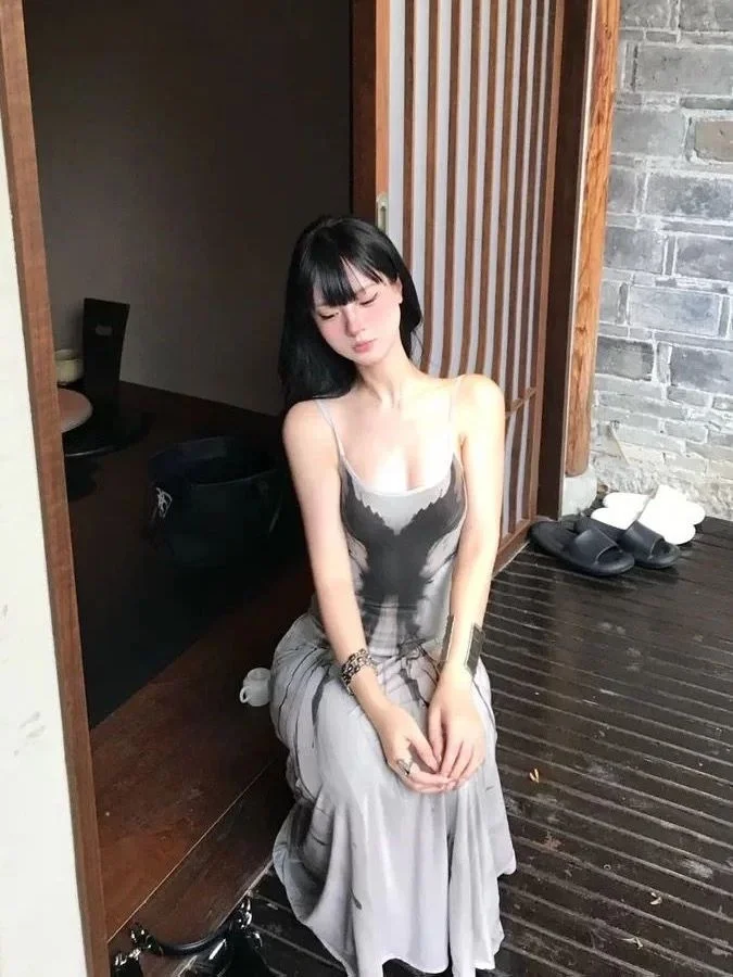 

plus Size 300 Pou Hand-Painted Water-Media A-Line Long Dr Women's Versatile Summer Dr Sexy Girl Sle