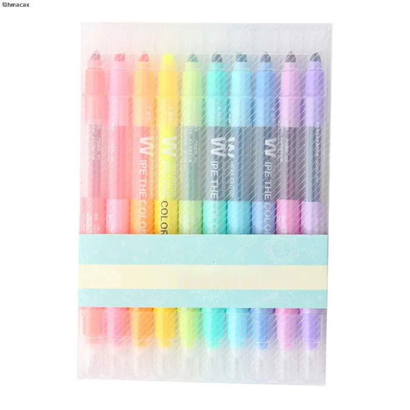 

Стираемые маркеры, 10 пастельных хайлайтеров разных цветов, милые стираемые маркеры с двумя наконечниками, без кровотечения