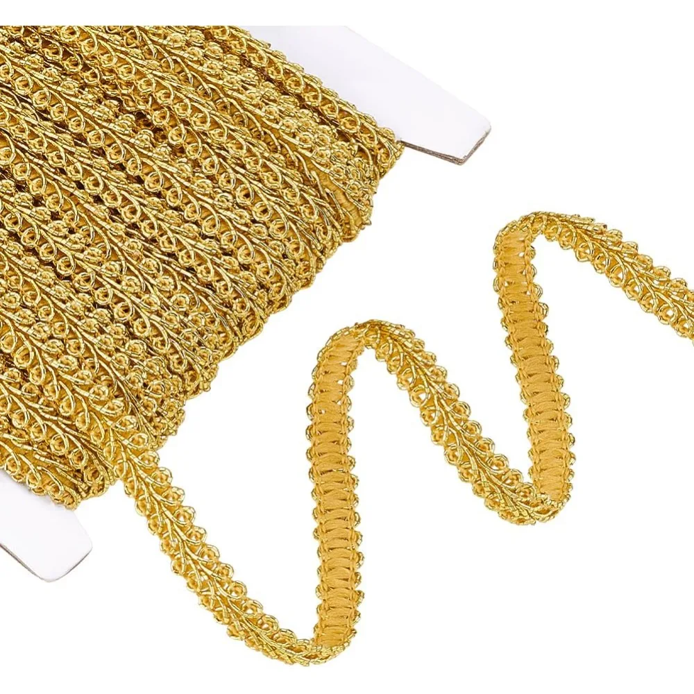 Polyester Ribbon Centipede Lace Ribbon for Curtain Clothes Accessories Gold 1/4 inch(8mm) 27 yards/pc