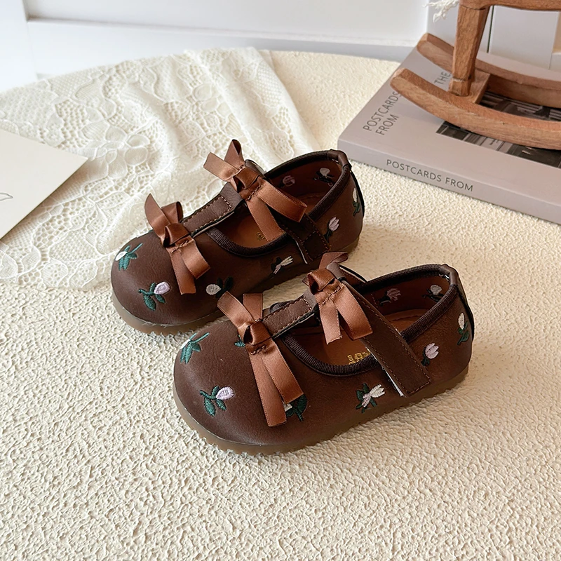 Spring Autumn Baby Girls Casual Shoes Children Shoes Comfortable Soft Sole Non-slip Toddler Kids Bow Embroidery Princess Shoes