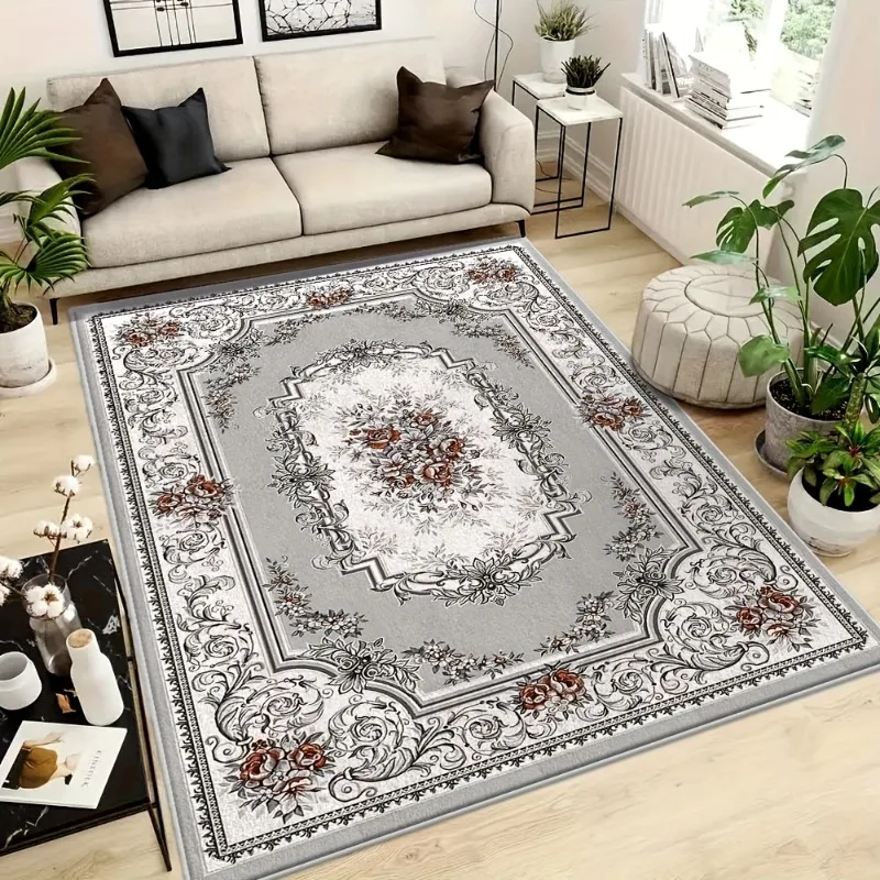 

Vintage Rustic Carpet Shabby Rose Rugs Luxury Soft Elegant Traditional Rugs Floral Floor Carpet Home Living Room Bedroom Mats