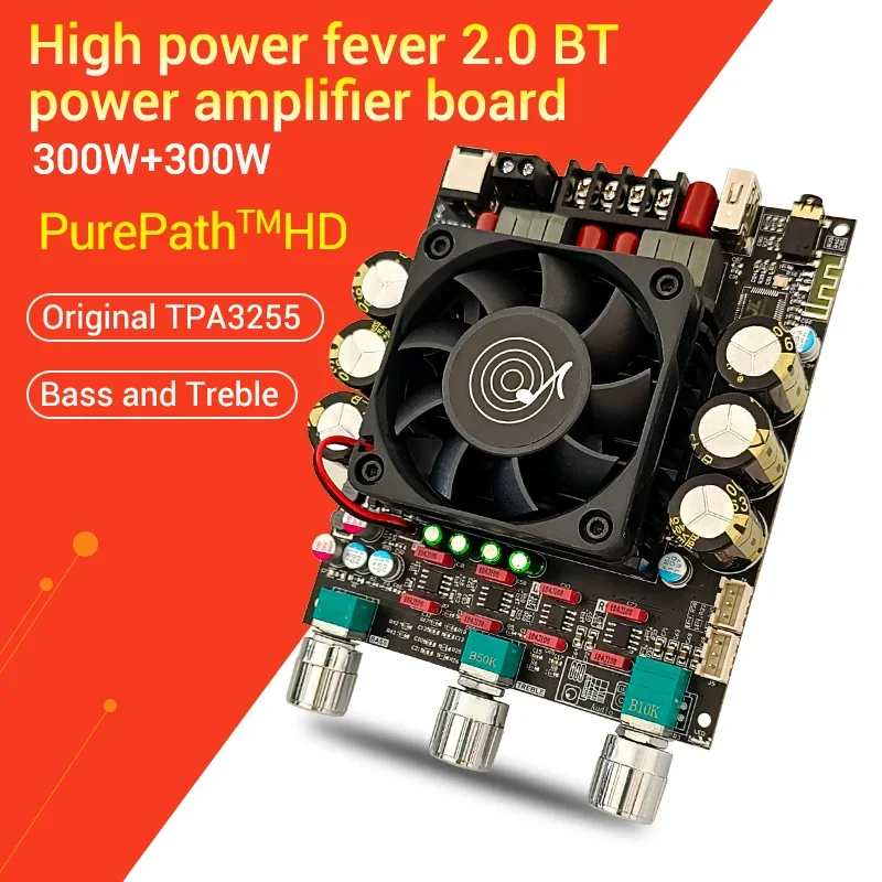 1PCS Bluetooth module 300W high-power tpa3255 digital amplifier board hifi dual channel with high and low bass adjustment AUX