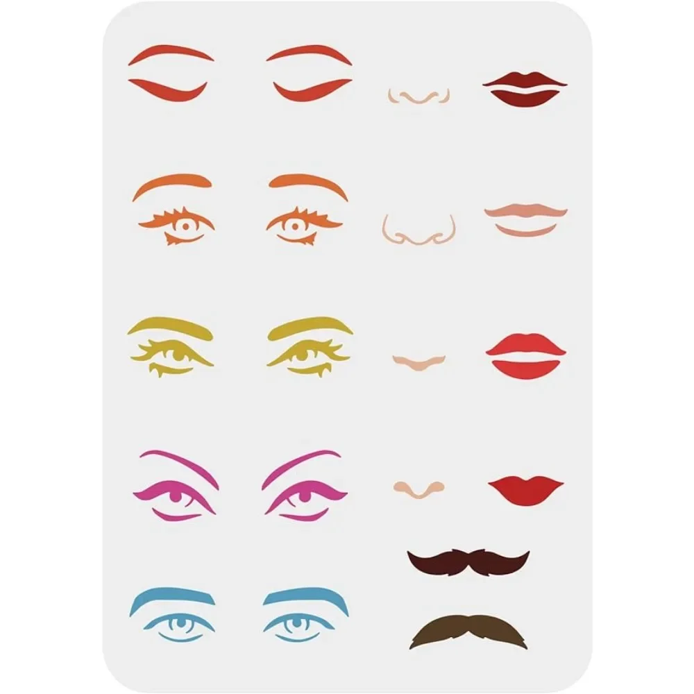 Facial Features Stencils 11.7x8.3 inch Plastic Eyes Stencils Large Reusable Mouth Lips Pattern Stencil Nose Mustaches Craft