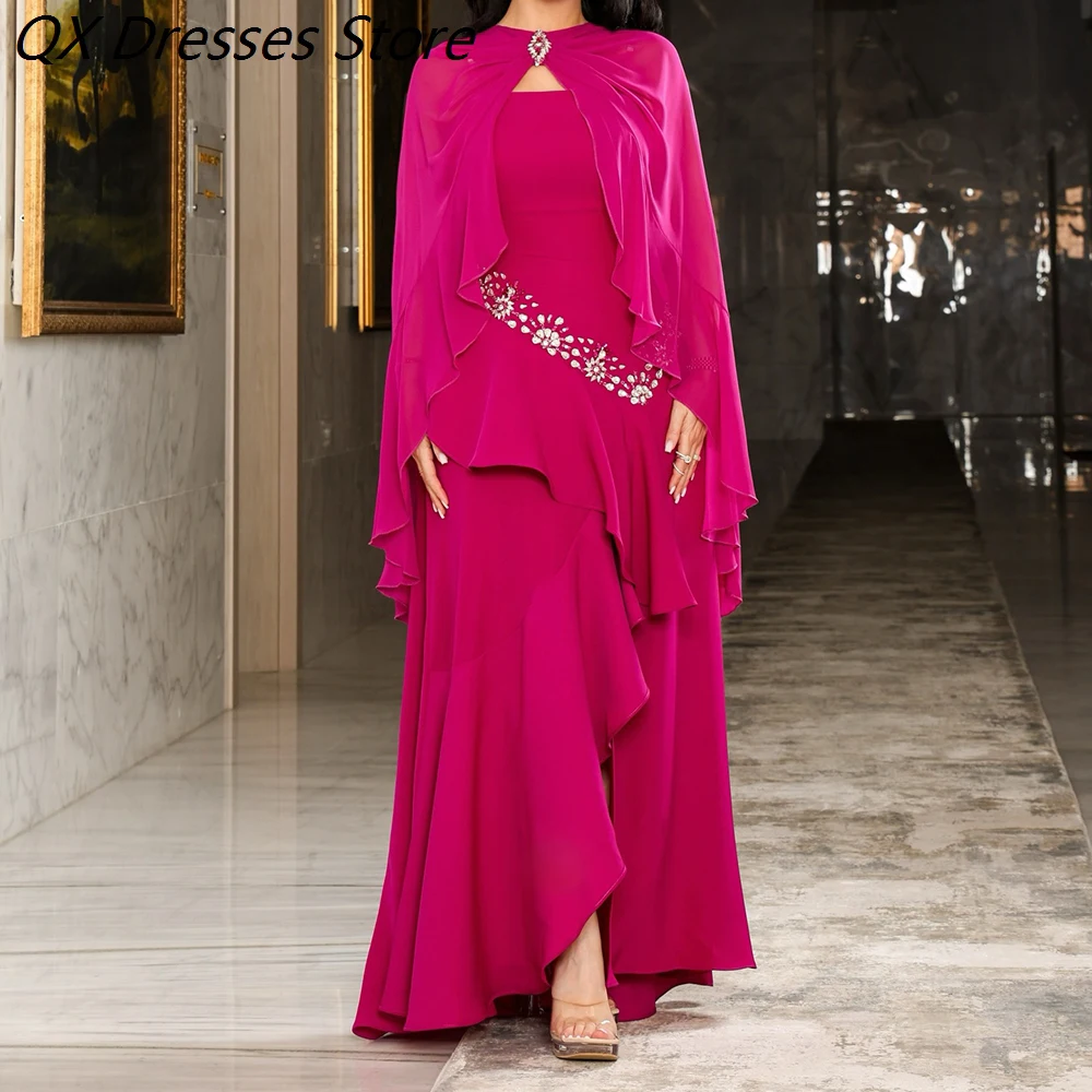 

Women's A-line Evening Dresses Floor-length O-neck Sleeveless Prom Dresses Fashion Crystal Simple Stole Draped Customized Gowns
