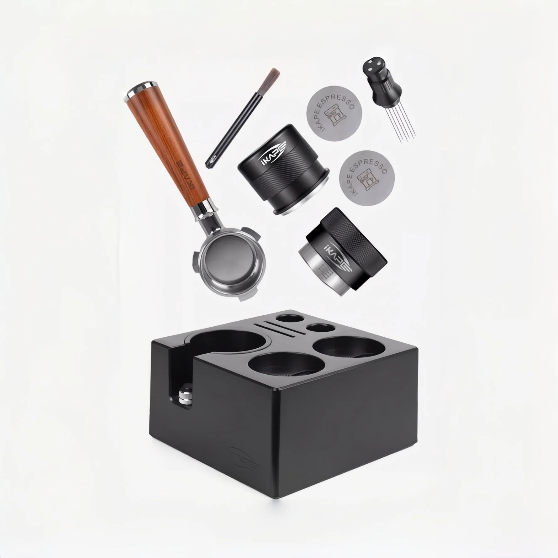 

IKAPE ABS Espresso Knock Box Espresso Coffee Organizer Box Fit 51/54/58MM Espresso Tamper Distributor Portafilter&Puck Screen