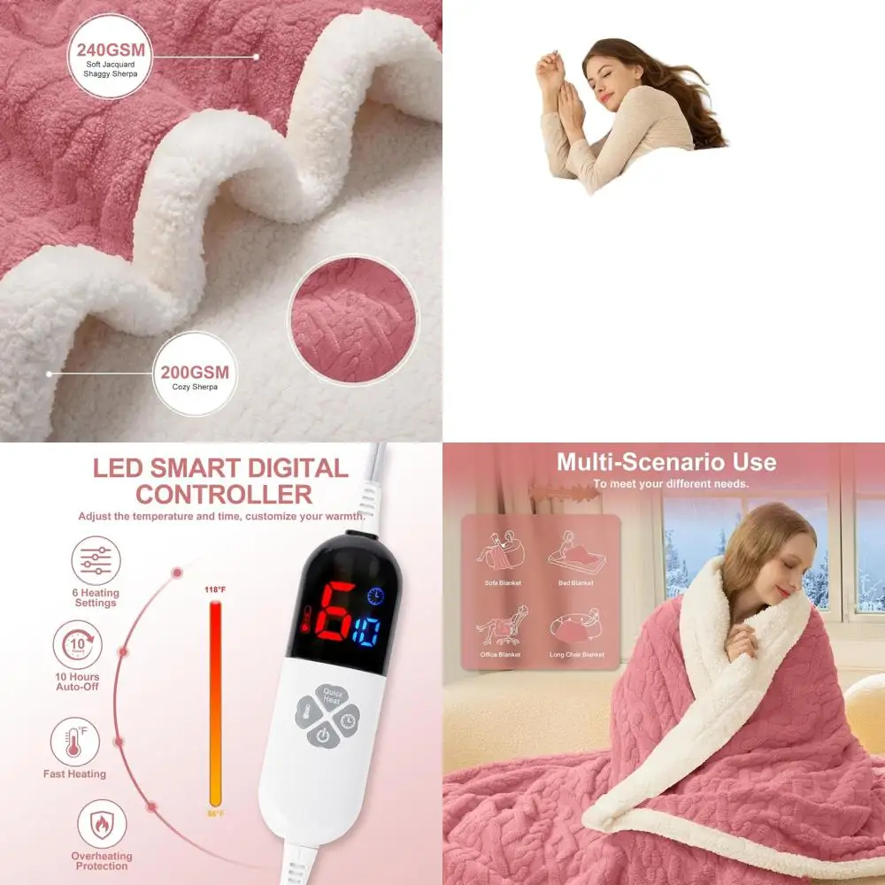 

72x84 Pink Sherpa Electric Blanket - 6 Heat Levels, 10-Hour Timer, Washable & ETL Certified