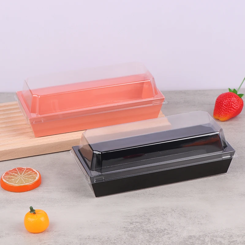 

10Pcs Black Pink Fruit Cut Packing Box With Transparent Lids Sushi Box Disposable Takeaway Box Cake Bread Takeout Packing Boxes