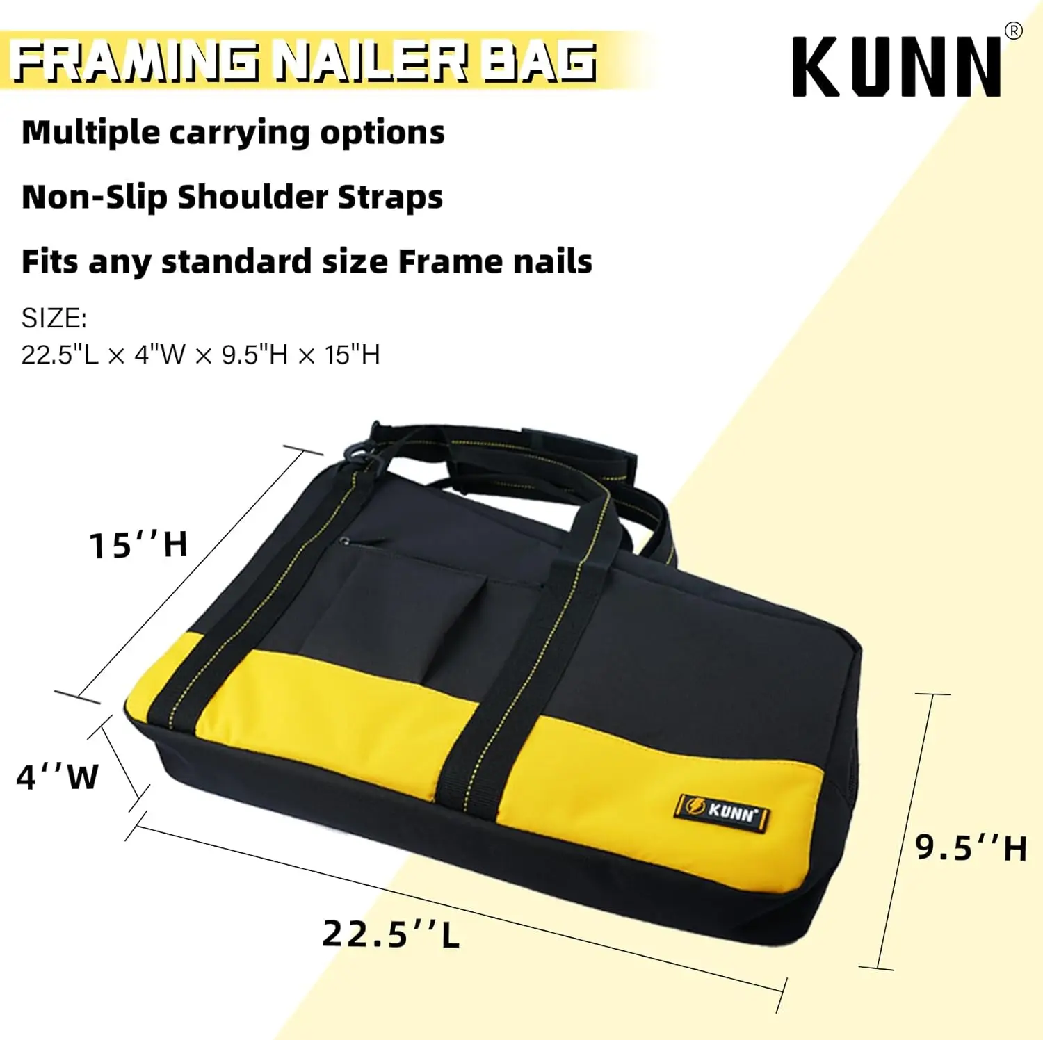 KUNN Framing Nailer Bag with Adjustable Shoulder Strap,Dual Lockable Zipper,Extra Pockets for Hitachi NR83A,NuMax SFR2190