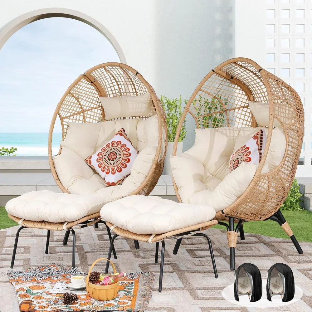 Legs 440lbs Egg Nest Chair with Ottoman, 4 Pieces Boho Chair with Cover Beige