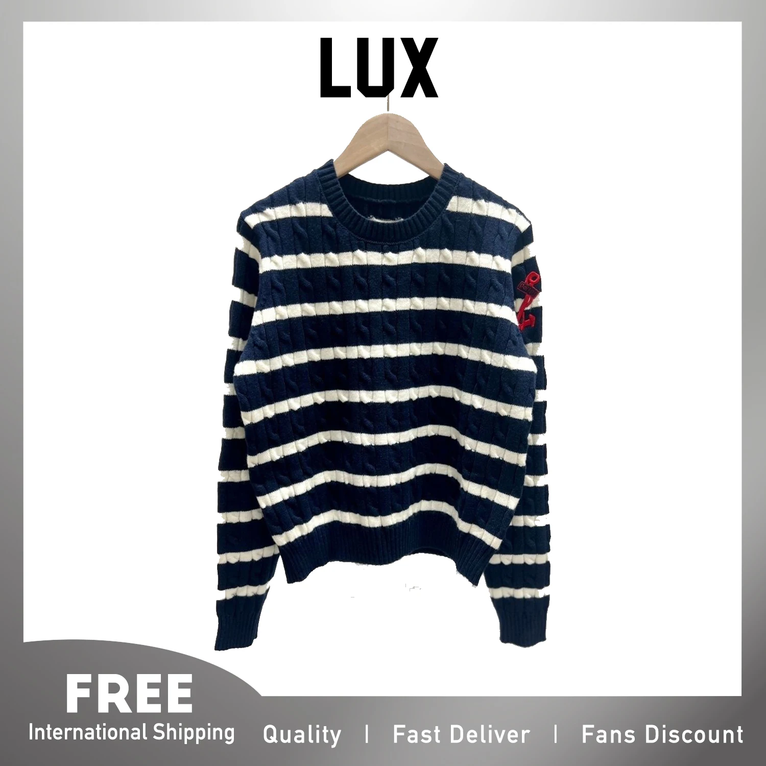 Lux Winter Paris French Style Vintage Stripes Pattern Knit Pullover Sweater for Women High Quality Fashion Chic Clothing Female