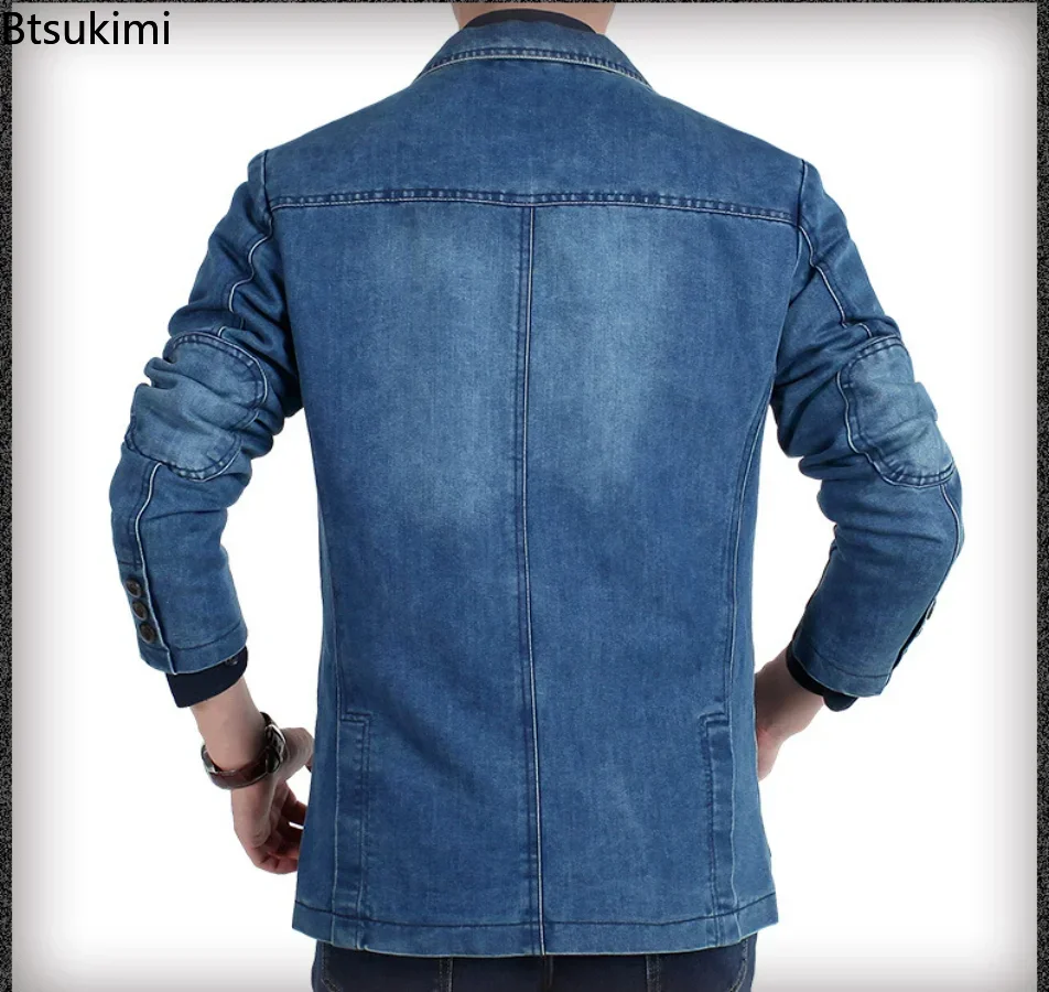 New 2024 Men\'s Denim Suit Jacket Luxury Fashion Casual Denim Jacket Formal Business Slim Fit Brand Men\'s Clothing Coat Jackets