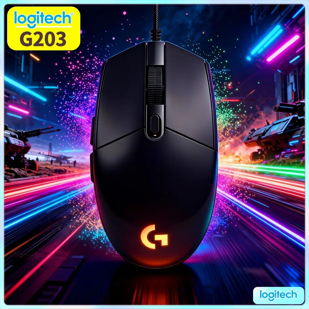 Logitech G203 Wired Gaming Mouse Human‑Friendly Curved Shape Rich RGB Anti‑Slip Base USB Plug‑And‑Play Desktop