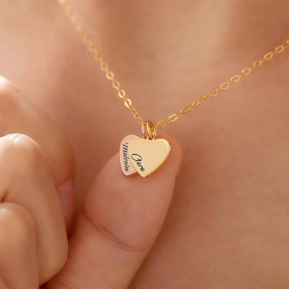 Personalized Customized Name Necklace, Heart-Shaped Carved Name Collarbone Chain Pendant, Women's Jewelry, Valentine's Day Gift