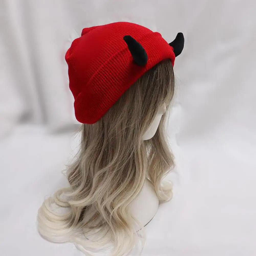 

Winter Devil Horn Knitted Beanies Hat Men Women Skull Hat with Horns Outdoor Skiing Cold Weather Warm Knitting Hat