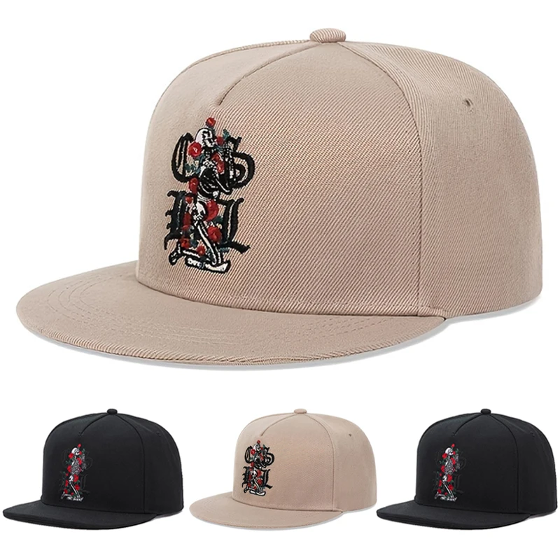 

2025 креативная новая шляпа с плоскими полями, скелет, роза, вышивка, украшение для уличного танца, шляпа в стиле хип-хоп, уличная шляпа с солнцезащитным козырьком, бейсбольная шляпа