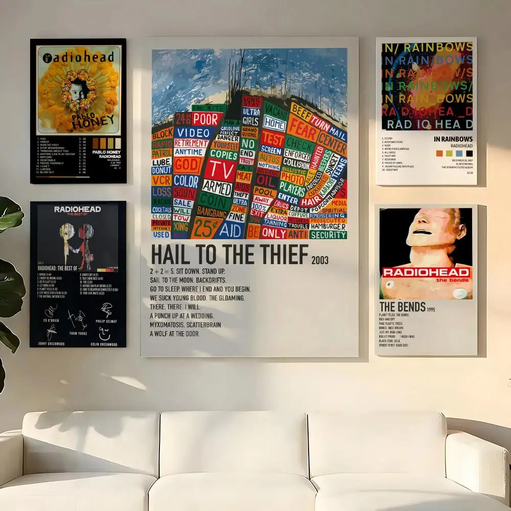 Rock Band R-RadioheadS Music Painting Calligraphy Wooden Framed Canvas Poster Wall Art HD Waterproof Print Home Decor