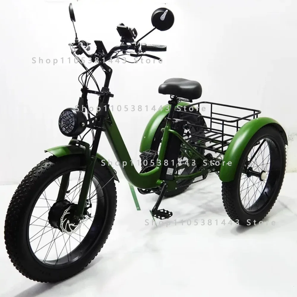 24Inch Fat Tire 750W15AH Mobile Battery Mountain Ebike 3Wheel Electric Cargo Bike New Electric Tricyle Adult Electric Bicycle