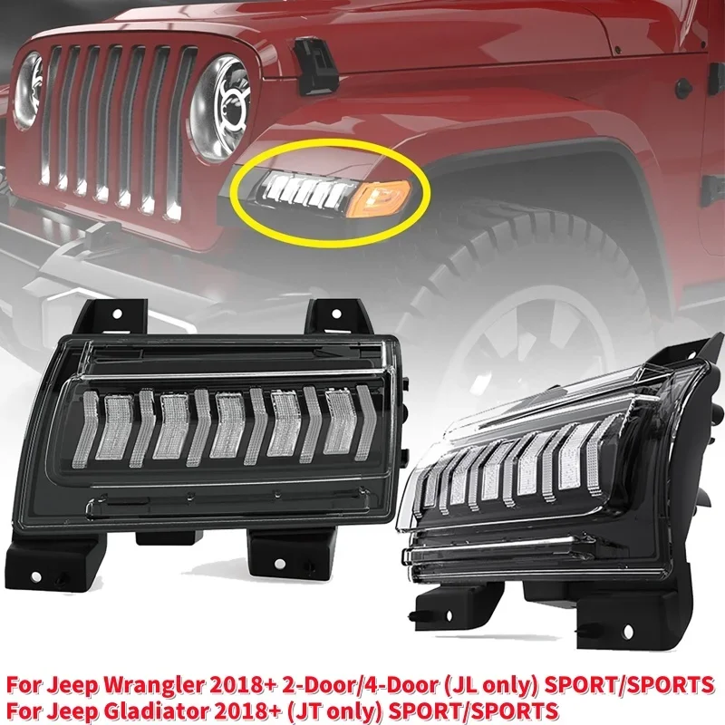 2Pcs Car LED Fender Dynamic Lamp for Jeep Wrangler 2018+ 2-Door/4-Door (JL only) for Jeep Gladiator 2018+ (JT only) SPORT/SPORTS