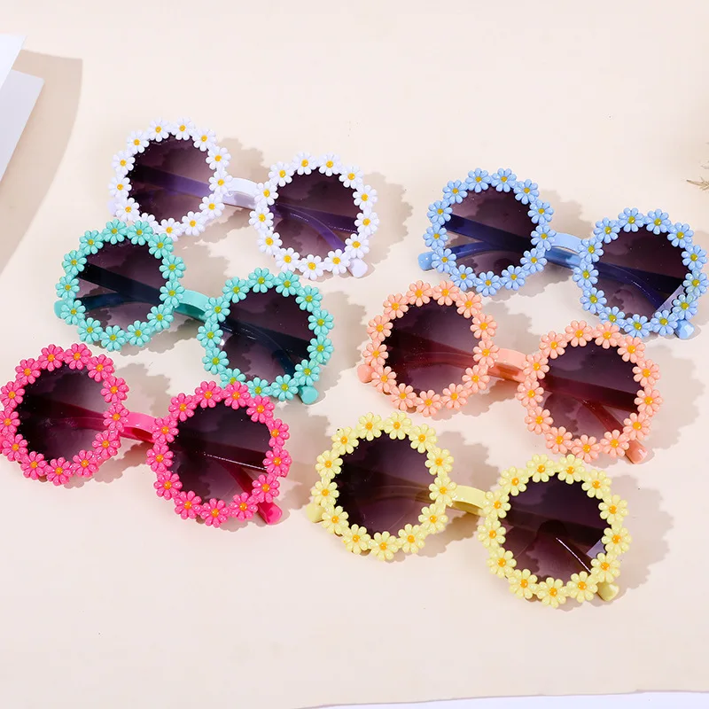 1-16 pièces nouveaux enfants lunettes de soleil mignon marguerite fleur cadre lentille ronde Protection UV lunettes de soleil pour filles garçons enfant en bas âge mode extérieure