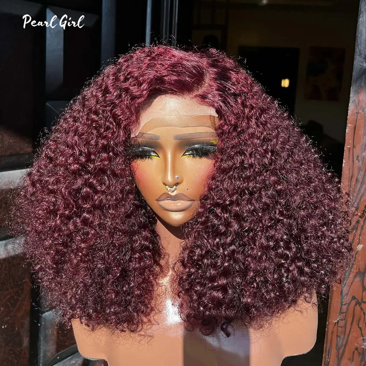 이중 그려진 99j 버건디 킨키 곱슬 밥 인모, 13x6 13x4 풀 프론트 와인 컬러 밥 가발, 딥 곱슬 2x6 4x4 5 밥 가발