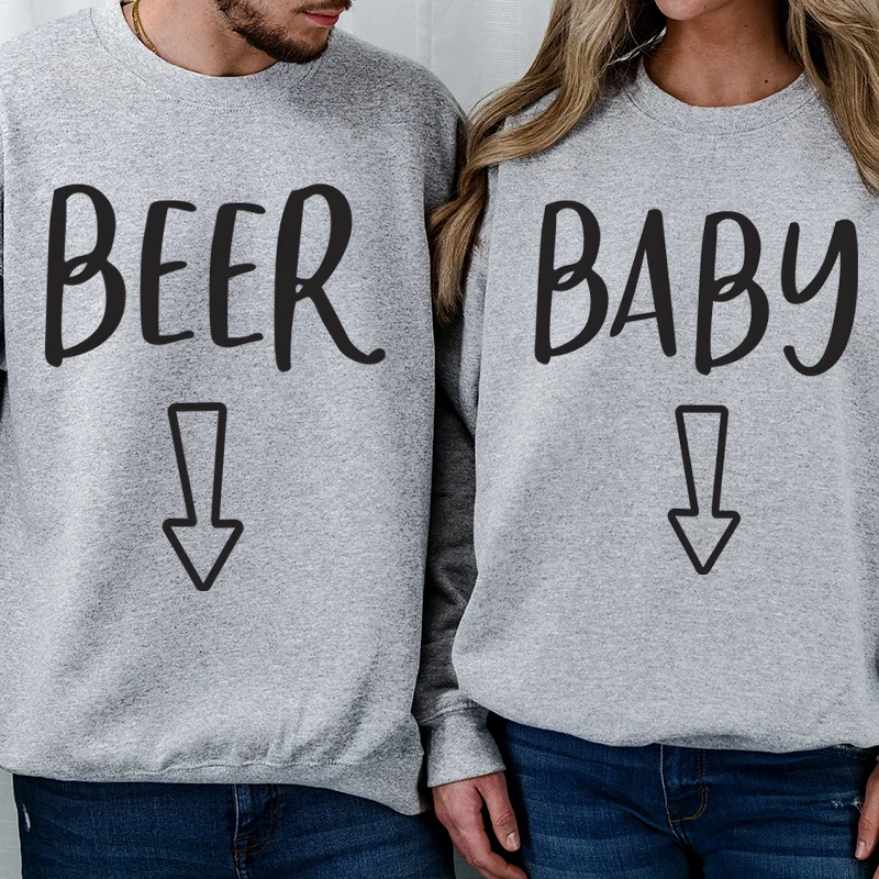

Beer And Baby Fun Letter Printing Sweatshirt Fashion Long Sleeve Crewneck Women Men Y2K Sudadera Casual Couple Matchin Pullover