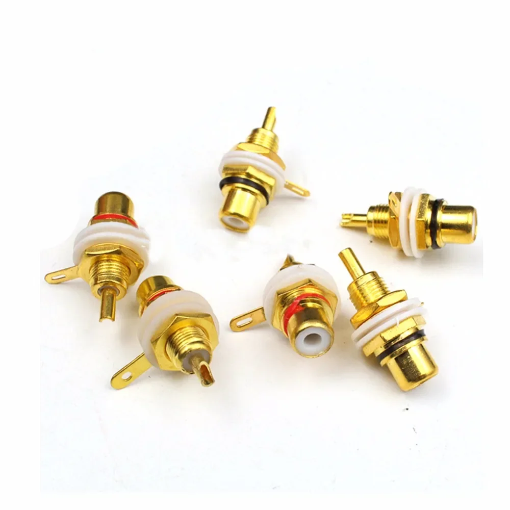 8pcs RCA Female Jack Plated RCA Connector Gold Panel Mount Chassis Audio Socket Plug Bulkhead white Cycle