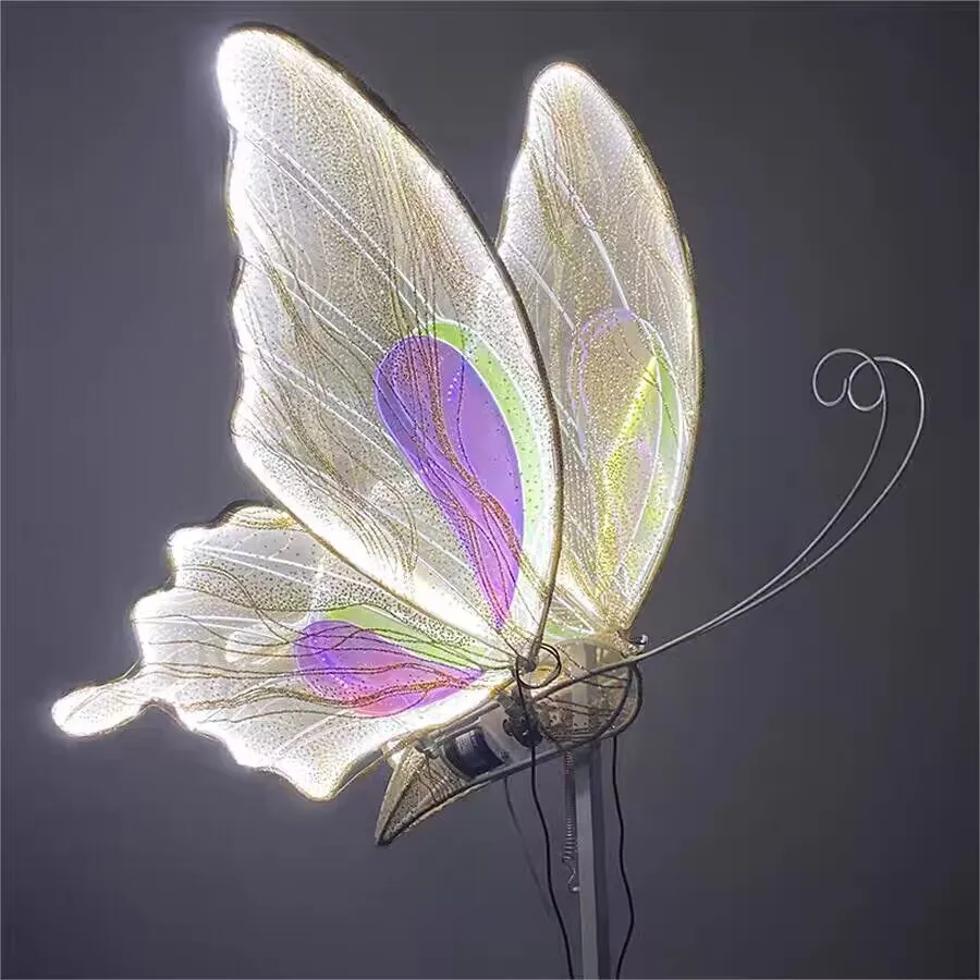 Iron art electric intelligent dynamic luminous butterfly wedding hall props air wings mall performance party decora pendant wedd