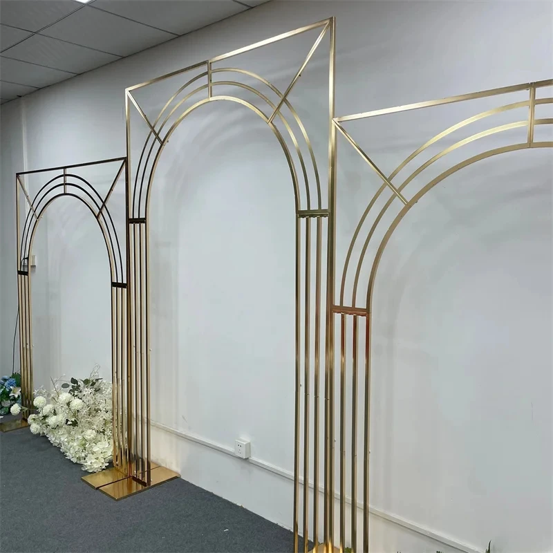 Vergoldeter, gebogener Mehrstangen-Bogen-Bildschirmrahmen für Hochzeitsdekoration, Blumenständer, Hintergrund-Requisiten – Detail 4