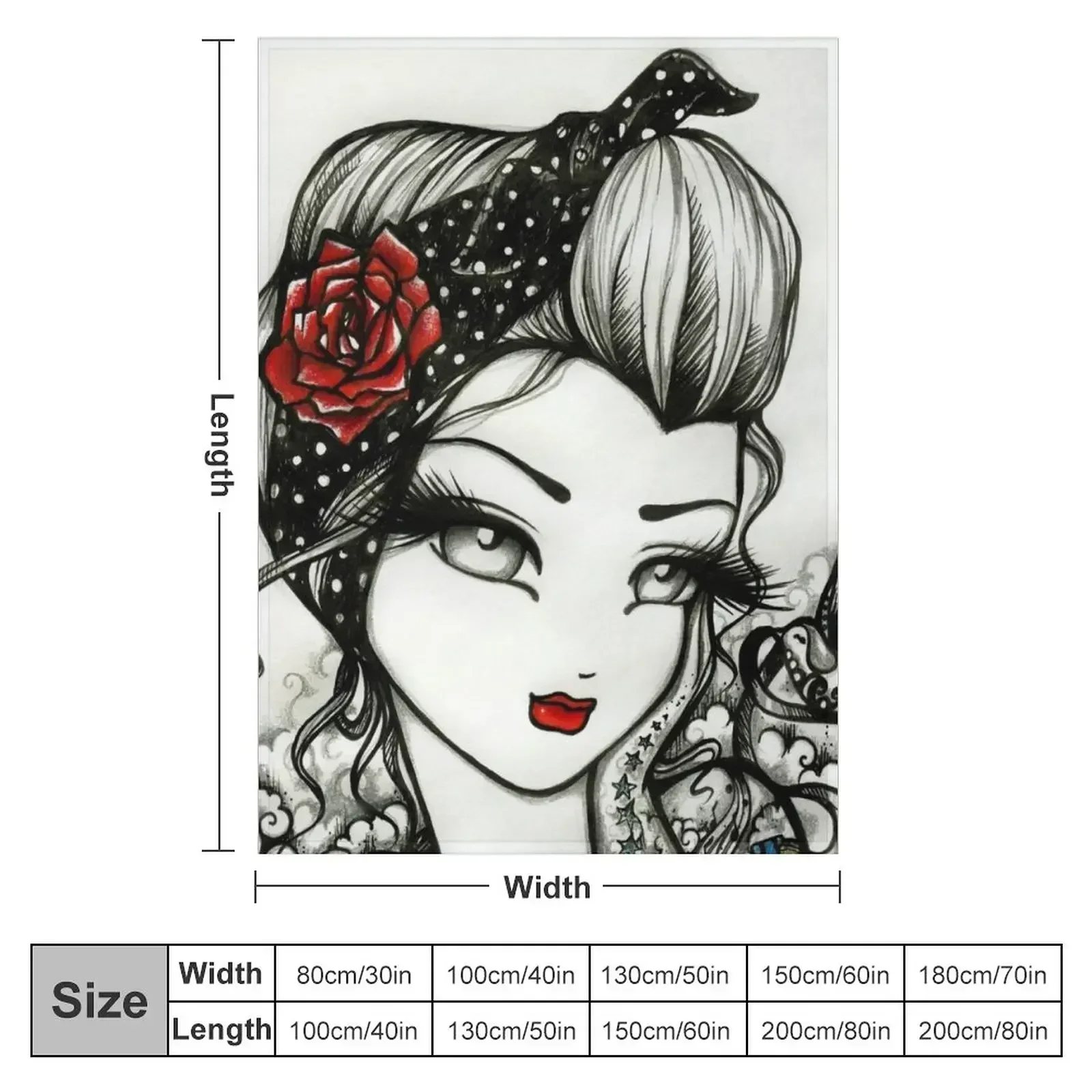 Tattooed Pin-up Girl Greyscale with a Pop of Color Fantasy Art Throw Blanket Thermals For Travel Flannel Fabric Blankets