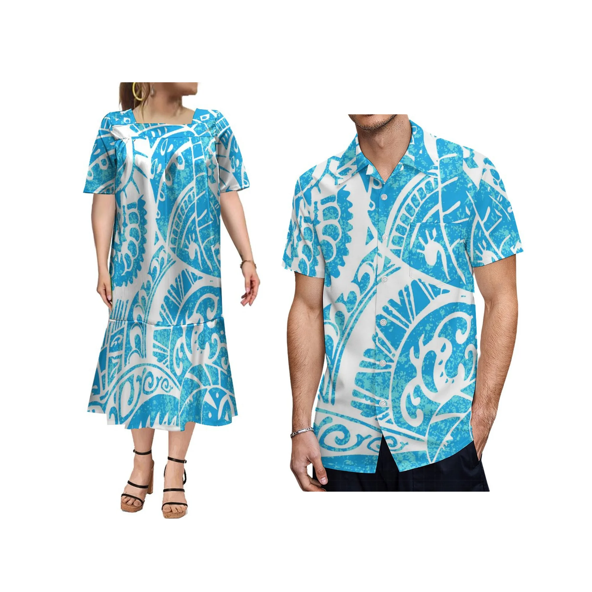 Robe Mumu personnalisée pour femme, jupe en queue de poisson, chemise à manches courtes pour couple, été