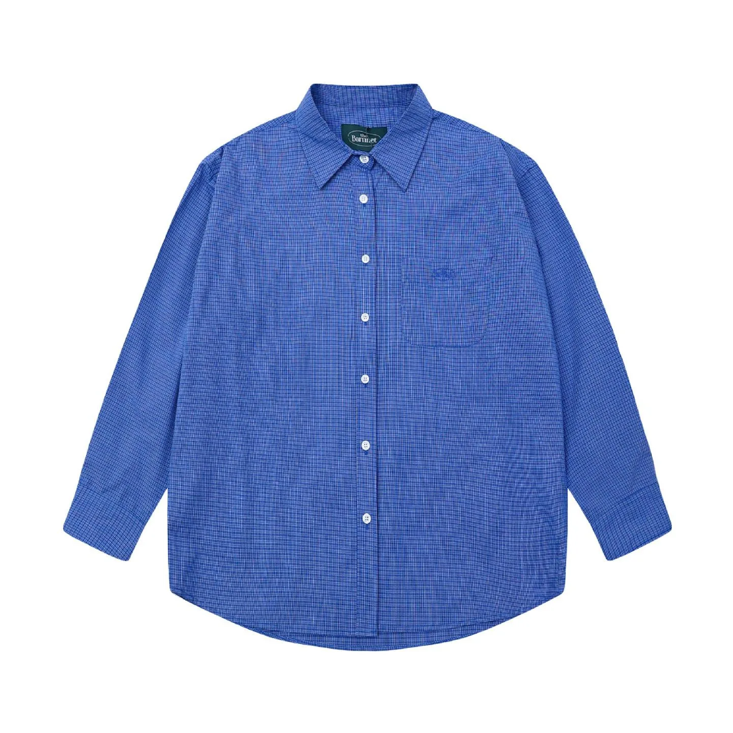 Thebarnnet Corea Camisa holgada, versátil, informal, a cuadros pequeños, de manga larga, blusa azul para mujer