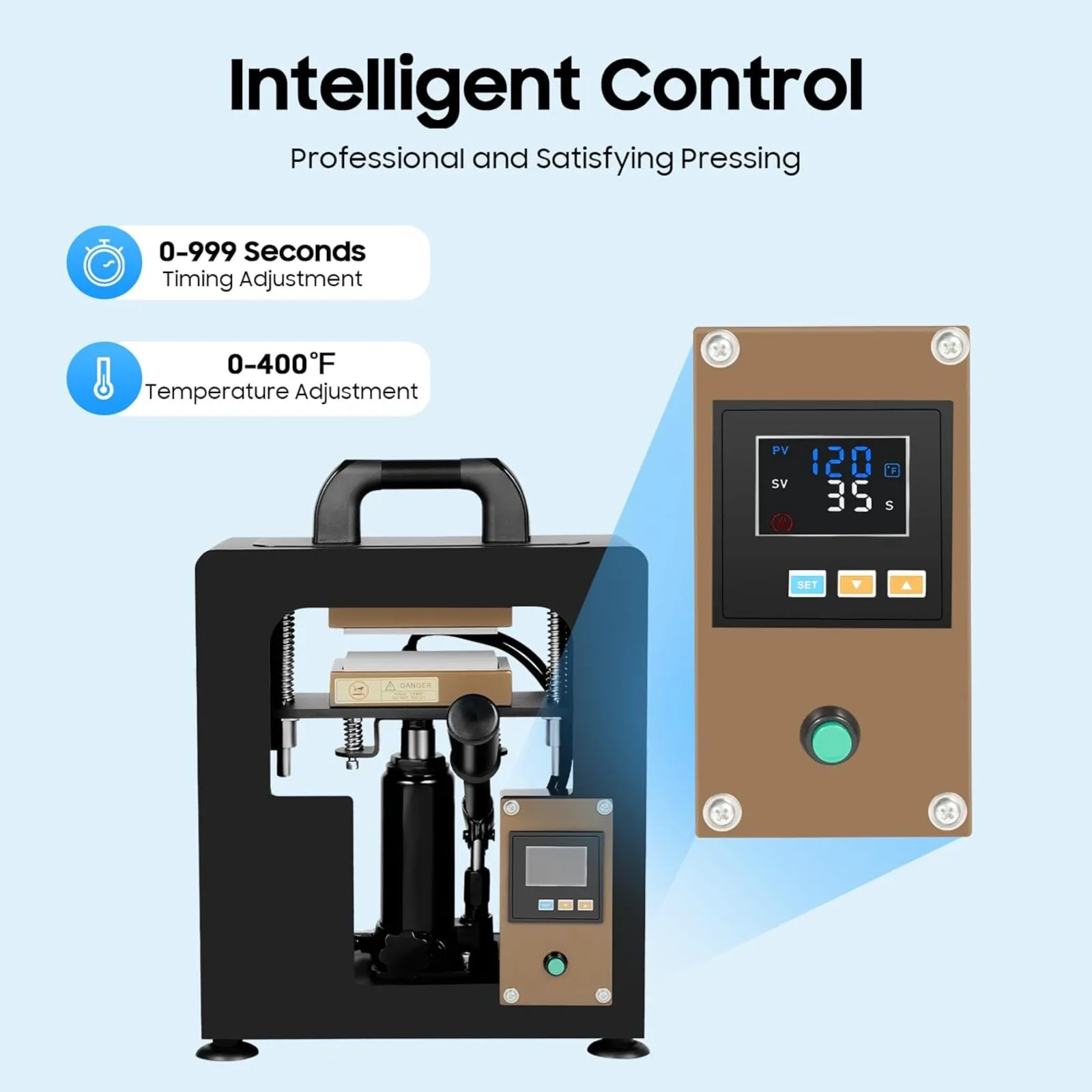 آلة الضغط الحراري الهيدروليكية BYMAOCAR 10 طن - آلة ضغط الزيت اليدوية المحمولة بقدرة 900 وات مع التحكم في درجة الحرارة/الوقت LCD (110 فولت)