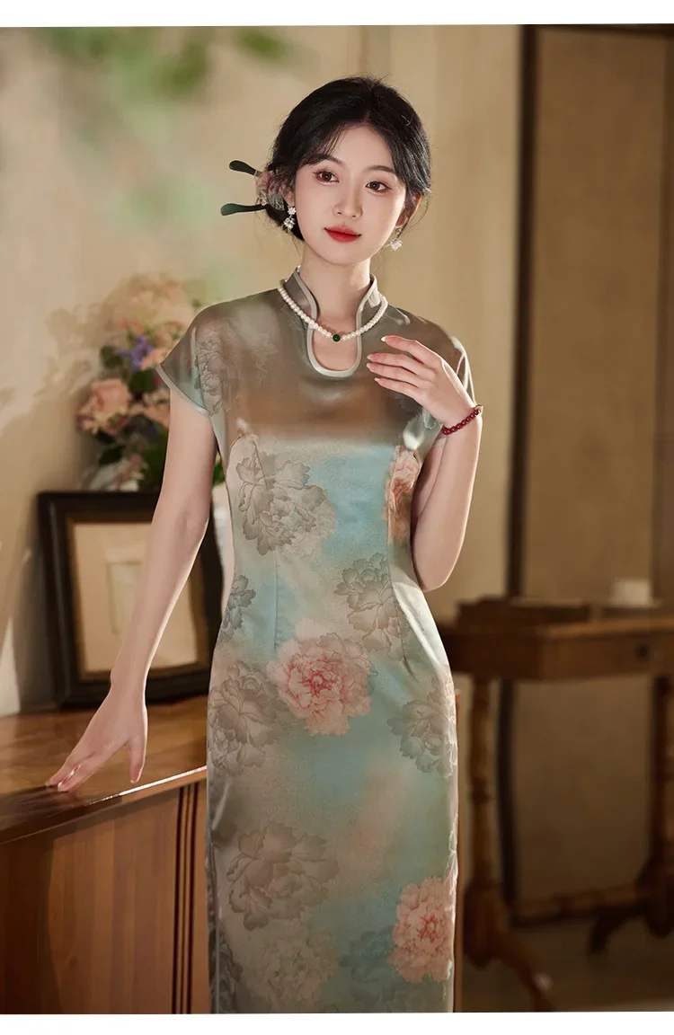 

Летнее улучшенное длинное модное платье Cheongsam в китайском стиле, традиционная юбка Ципао, вечерние платья для женщин