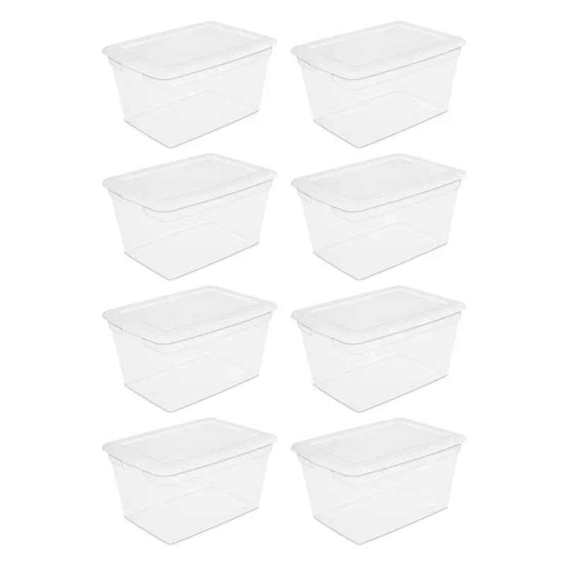 Sterilite 56 Qt Storage Box Clear Base White Lid Set of 8