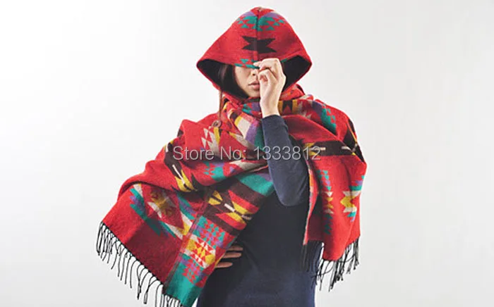 New Ladies Cape Coat Check Tartan Plaid Fringe Poncho Hoodie Hooded Bohemian Shawl Tassel Scarf Scarves Warm Wrap