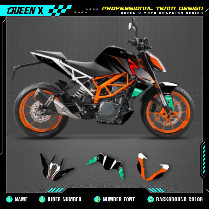 

Queen X MOTOR Graphics Decals Stickers Kits For DUKE 125 390 2020 2019 2018 2017 Motorcycle Accessories Numer Name Custom 003