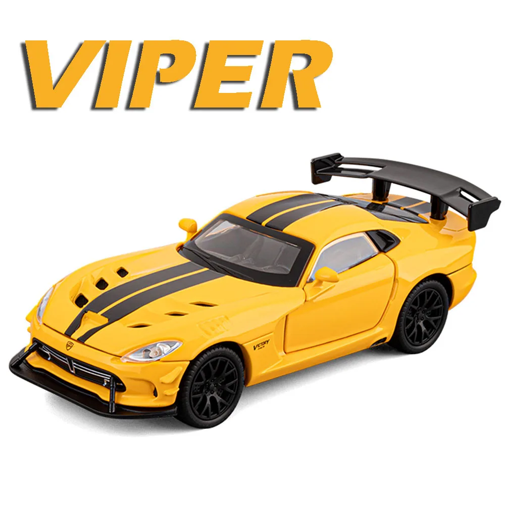 

1:32 Alloy Toy Viper Tomahawk Supercar Models Metal Diecast Sound Light Doors Opened Pull Back Sports Cars Home Decor Decoration