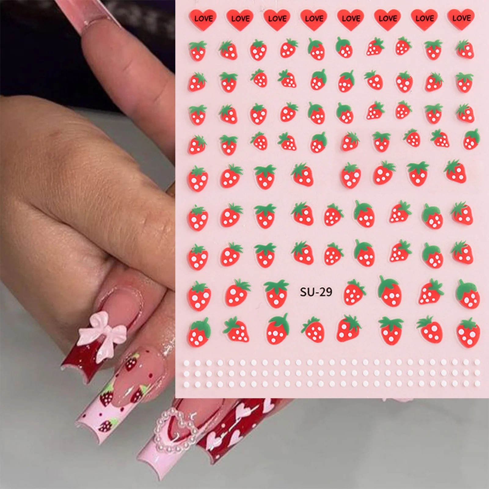 Red Strawberry Pattern Nail Art Sticker Painted Strawberry Nail Decals Nail Art Stickers for Mother Wives Girlfriends Daughters