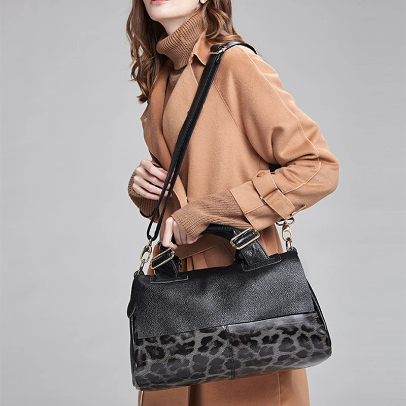 Fashion Large Capacity Women's Bag Leopard Print Handbag Soft Lychee Grain Leather Ladies Shoulder Crossbody Tote bags sac bolso