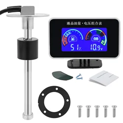 0-190ohm Fuel Float Sensor 100-500mm + 2IN1 Fuel Level Gauge Voltmeter Waterproof Oil Tank Meter Indicator Car Yacht 12V 24V
