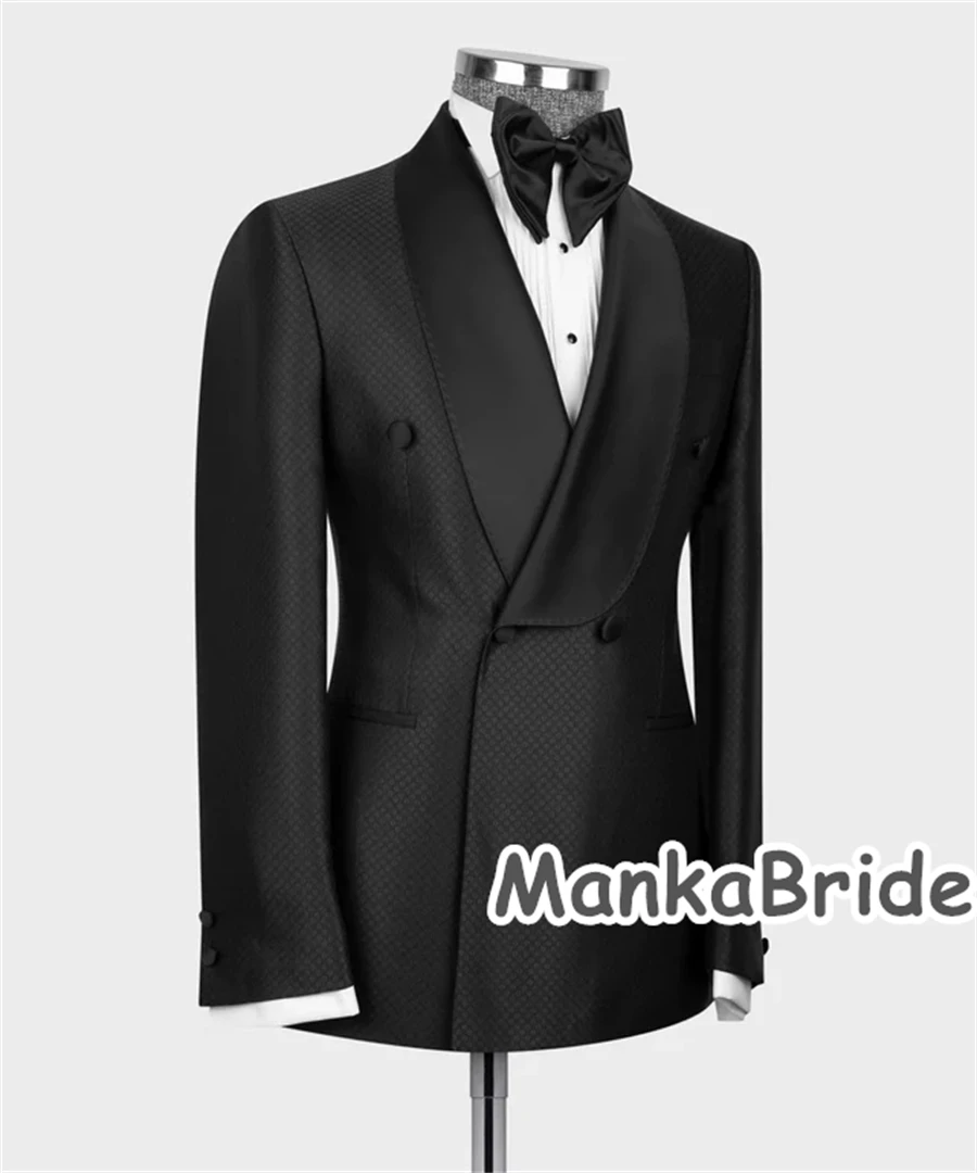 Esmoquin Formal de doble botonadura para hombre, Blazer de 2 piezas con solapa negra, traje completo para novio y padrino de boda, fiesta de negocios