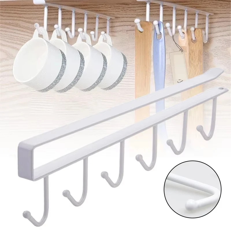 6 Haken Eisenkunst Garderobenhaken Multifunktionales Aufbewahrungsregal Tassenhalter Badezimmer Küchenschrank Kleinteile-Organizer
