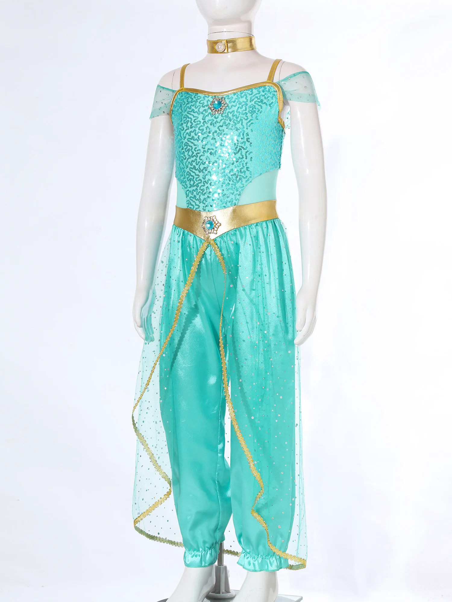 Kids Girls Belly Dance Costume Set Halloween Arab Arabian Princess Cosplay Dance Jumpsuit Bodysuit Fancy Dress Up Party Outfits