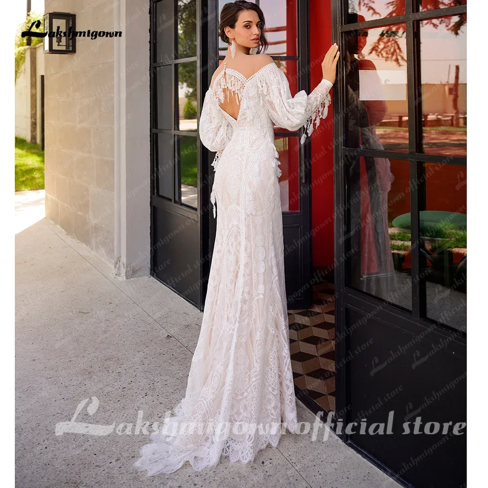 Lakshmigown cywilne suknie ślubne w stylu boho dla kobiet 2024 Off the Shoulder Boho Mermaid Bride Gowns Lace Bodice Vestido De Novia