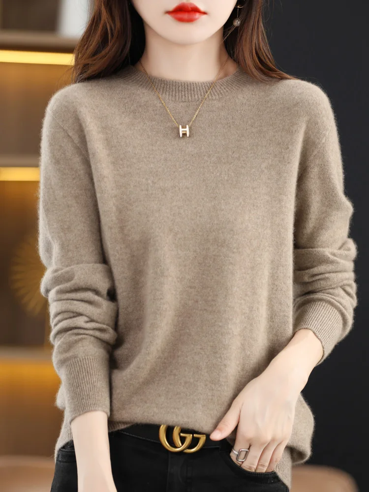 Autumn Winter Women Sweater 100% Merino Wool Basic O-neck Pullover Solid Casual Cashmere Knitwear Female Grace Clothing Tops